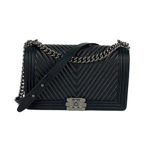 Chanel Black Chevron Bead Embellished Boy Bag Med